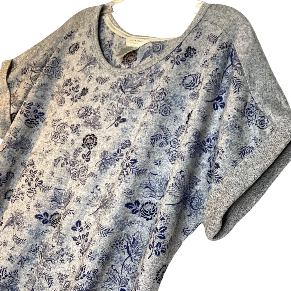 Lucky Brand Womens XXL Pajama Set Grey Blue Floral Short Sleeve Soft Lounge NEW‎